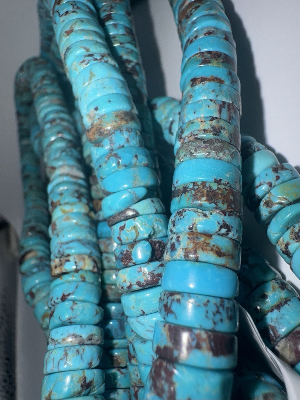 10mm Kingman Blue Turquoise Rondelle Heishi Disc Glossy Stone Beads Strand 15in