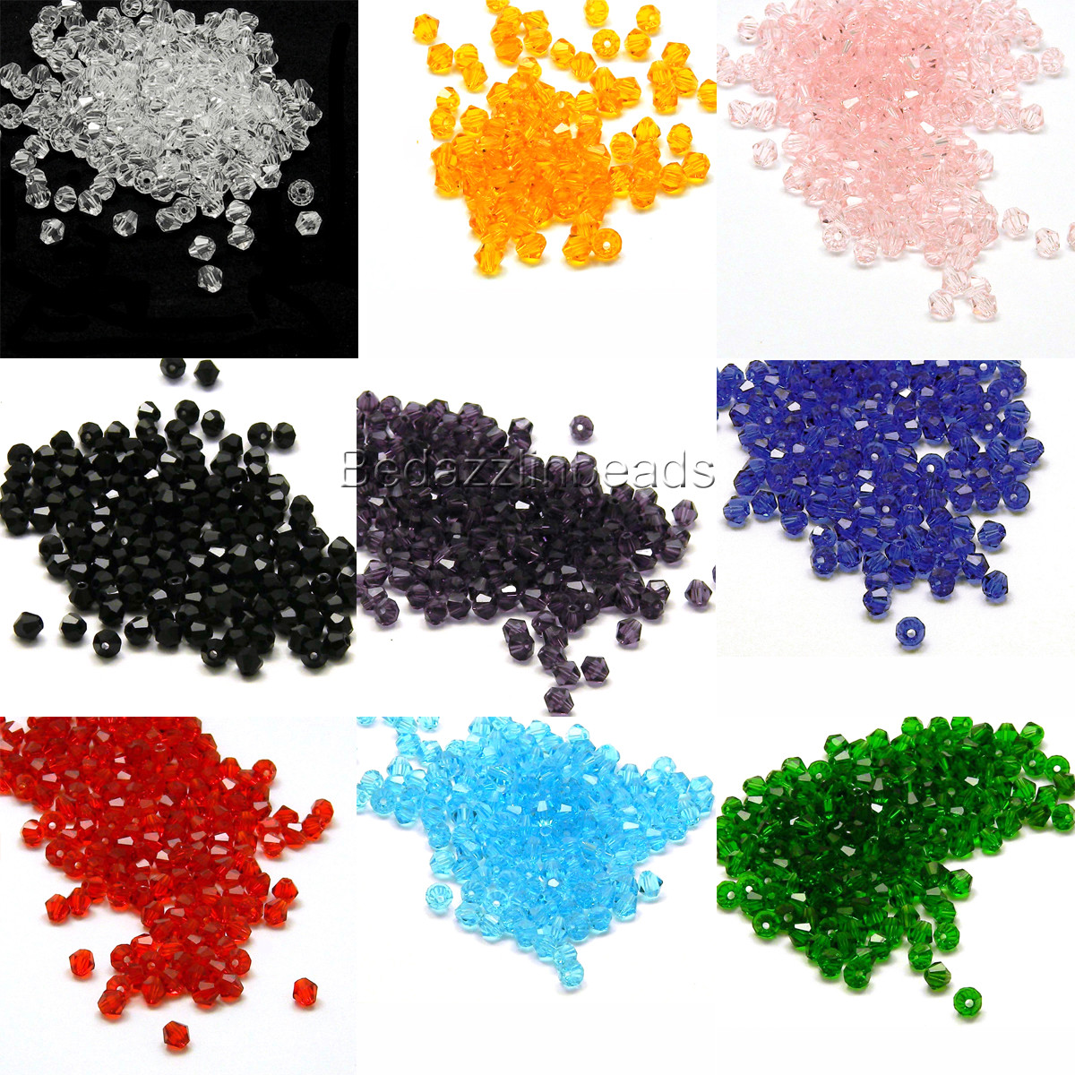50 Bedazzlinbeads 4mm Glass Double Cone Faceted Bicone Beads with Cut Facets