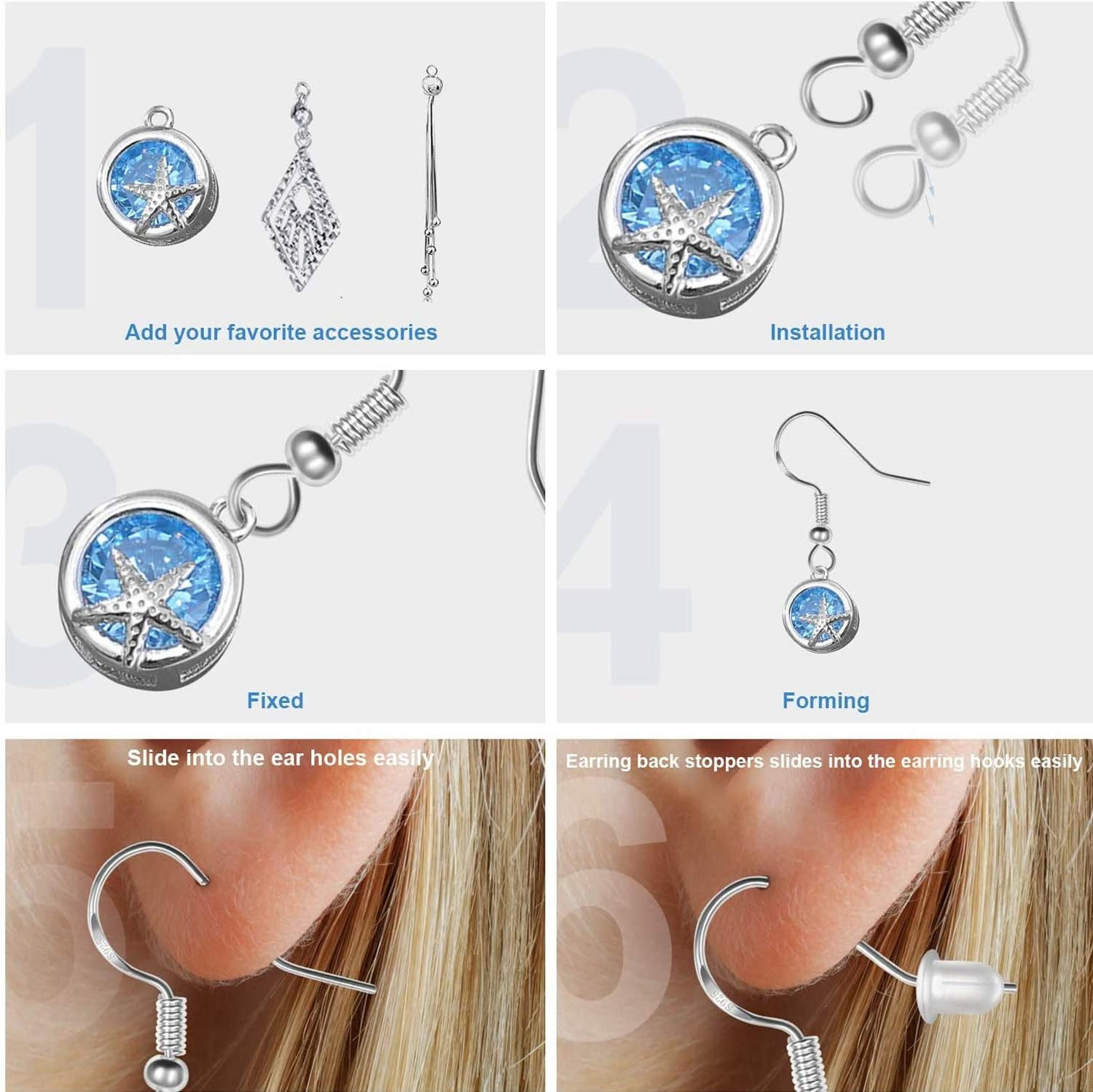 100 PCS / 50 Pairs 925 Sterling Silver Earring Hooks, Hook Ear Wires with 100 P