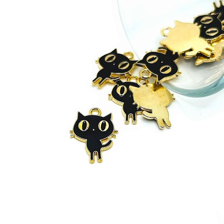 Black Enamel Cat Charms, 19x15mm – US Seller