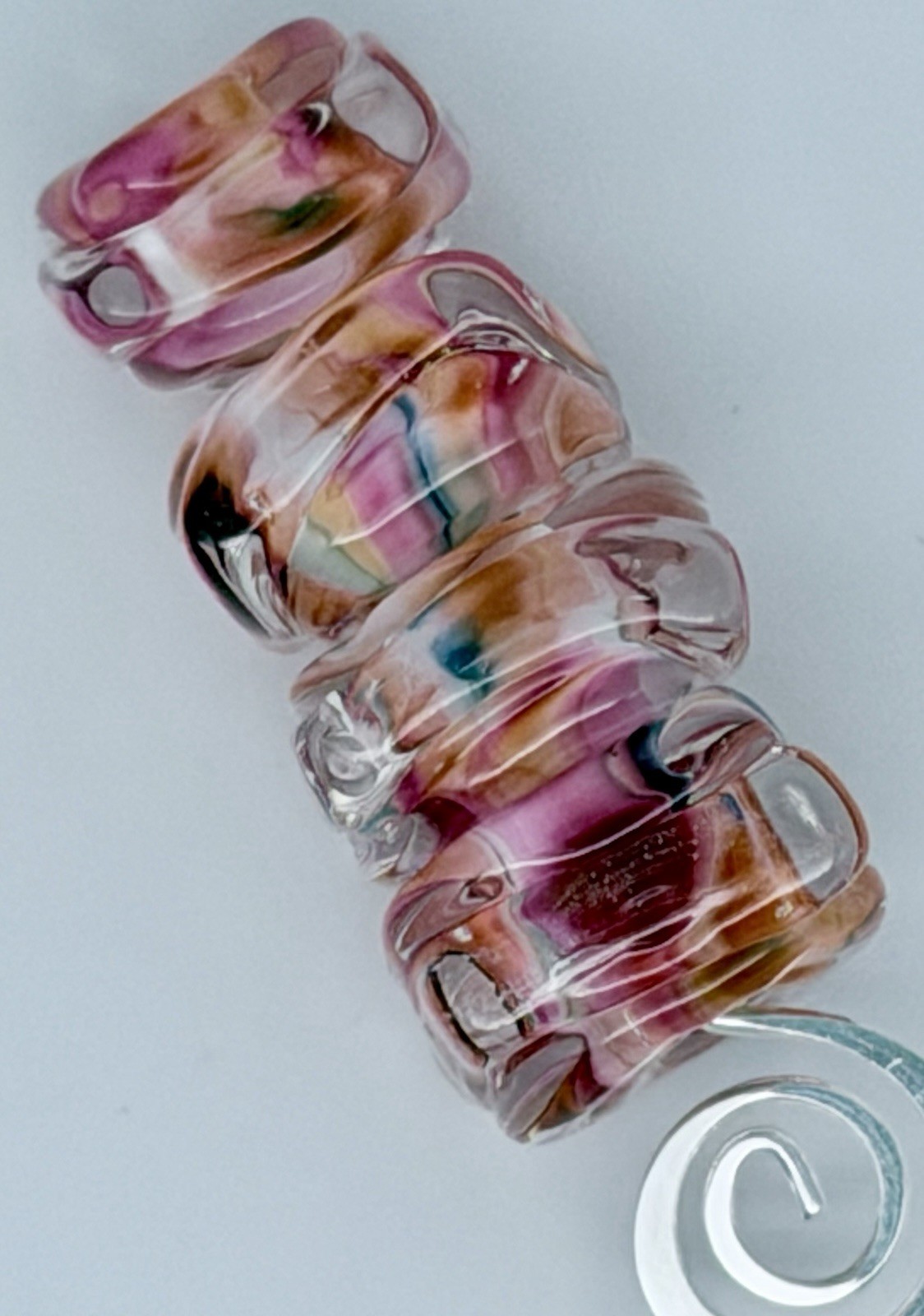 Lot Of 7 Handmade Artisan Lampwork Disc & Cube Nugget Beads Approx 12mm & 8x15mm