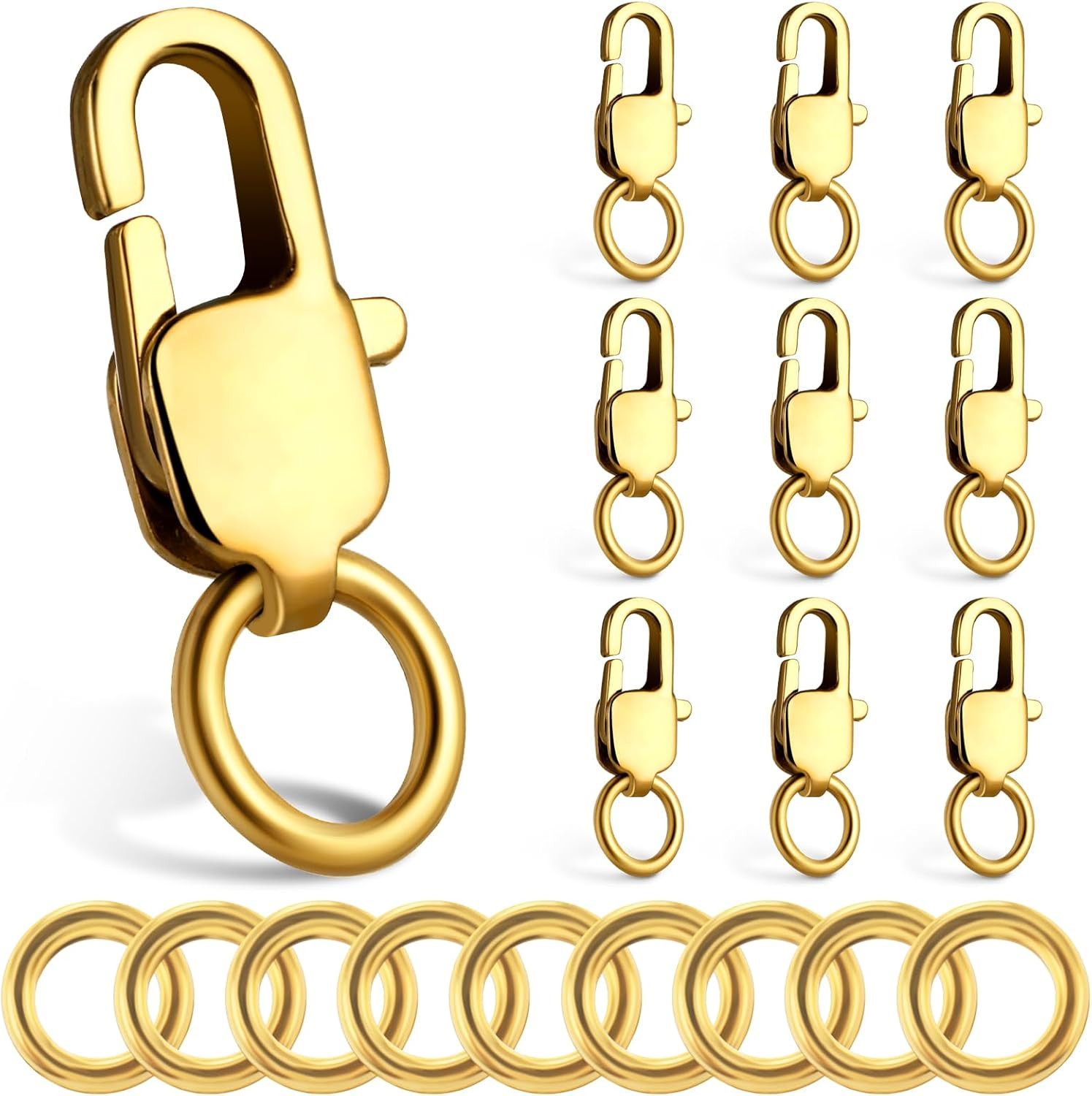 Simarro 10 Pcs Lobster Claw Clasp with Closed Jump Rings, 14K Gold Necklace Clas