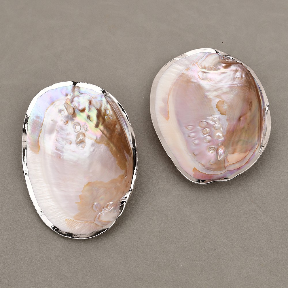 2 Pcs Natural Big Pearl Oyster Ornament Mother Of Pearl Shell Silver Pendant
