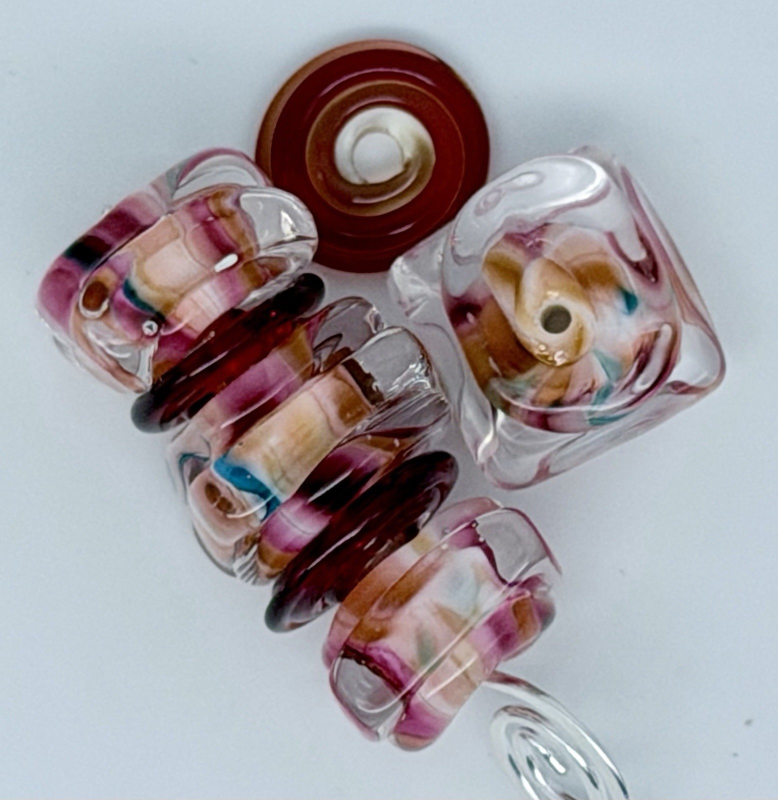 Lot Of 7 Handmade Artisan Lampwork Disc & Cube Nugget Beads Approx 12mm & 8x15mm