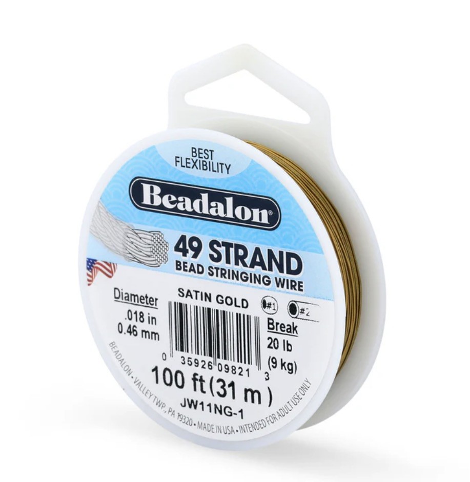 3 Pack 100 Ft Beadalon 49 Strand Satin Gold Bead Stringing Wire .018 in/0.46 mm
