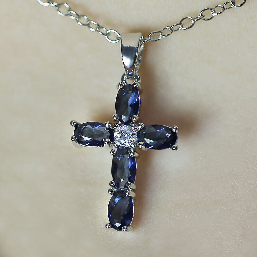 Fashion Women’s 925 Silver Necklace Pendant Cubic Zircon Cross Party Jewelry