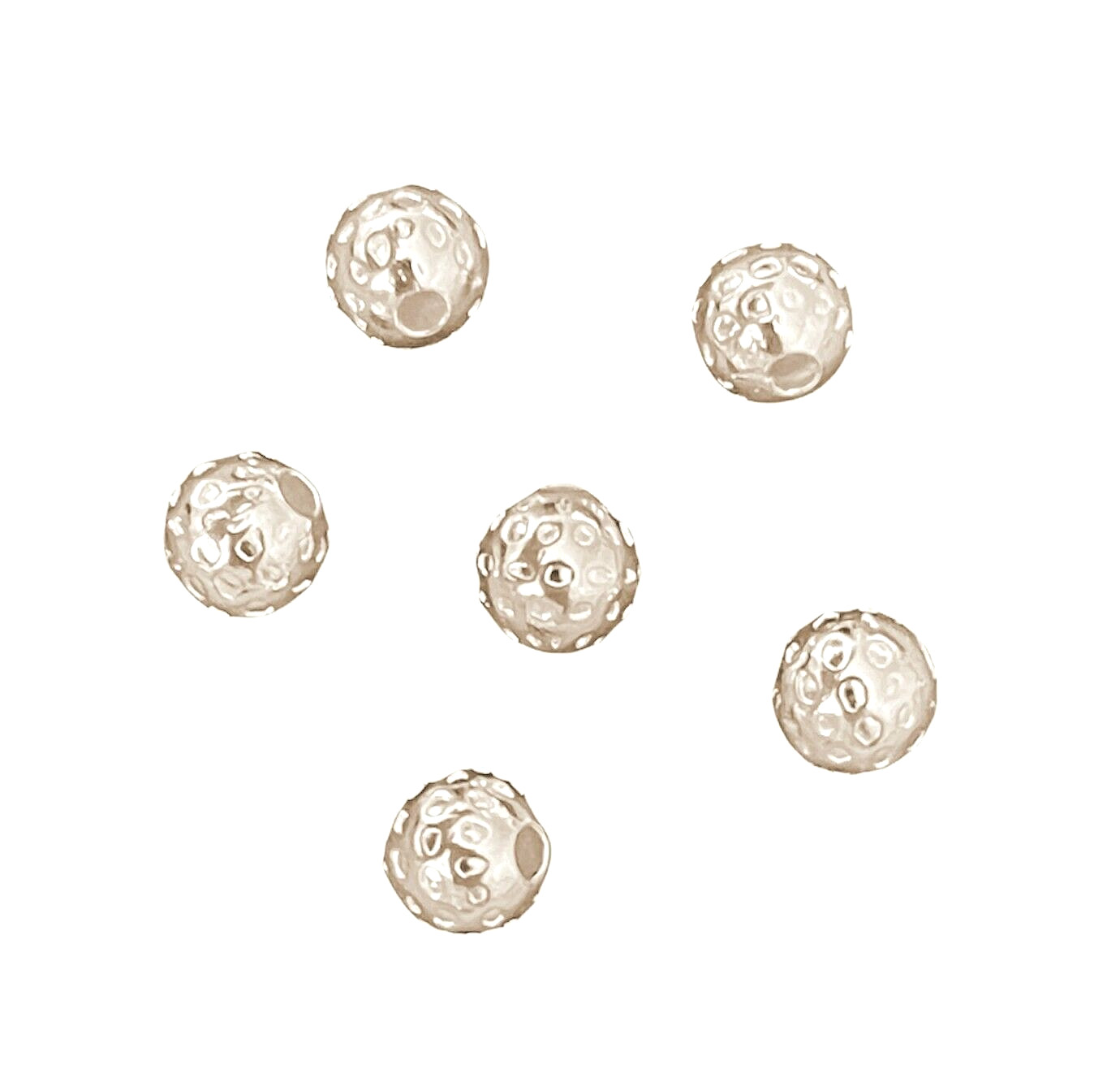 100 Bright Silver 6mm Dimpled Textured Round Brass Metal Spacer Beads