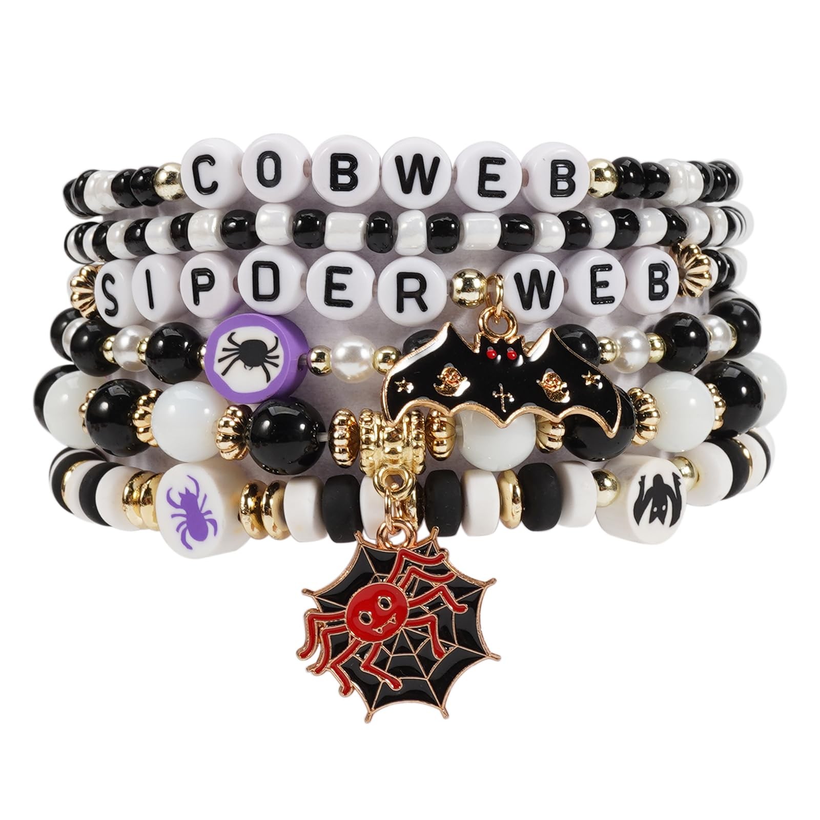 Halloween Bracelets Friendship Clay Preppy Heishi Spider Web Bat Charm Beads Sta