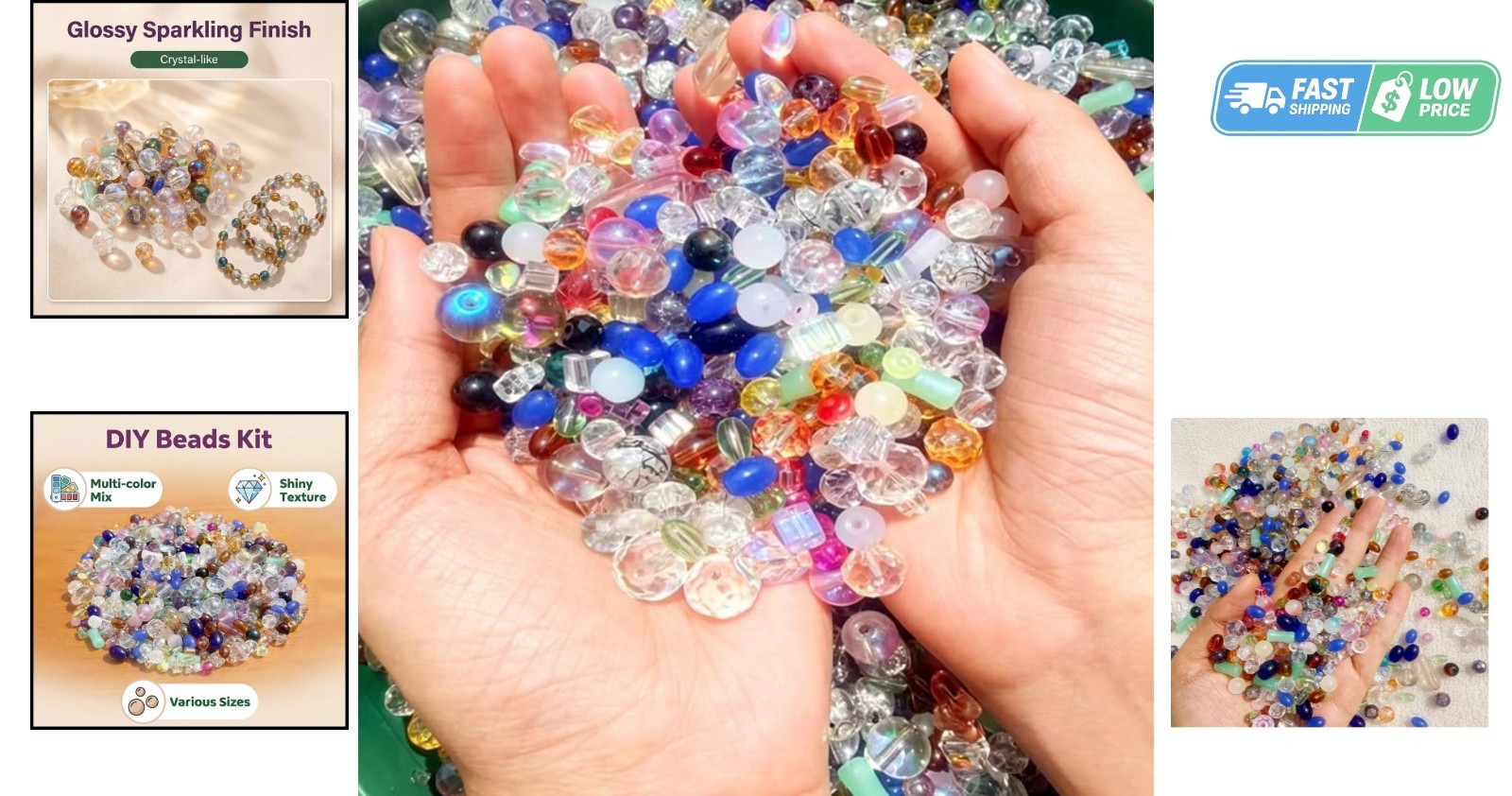 Half Pound Assorted Glass Beads for Jewelry Making, 2-16Mm Colorful Crystal Bead