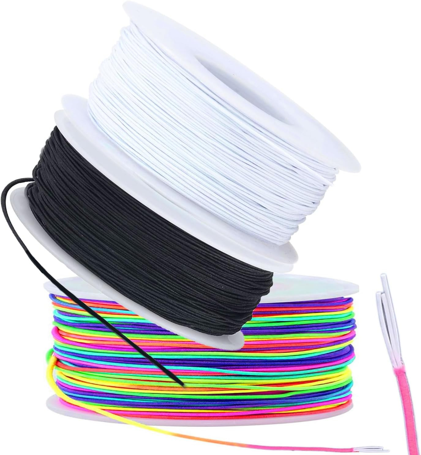 3 Rolls 1.0 mm 255 Feet Rainbow/White/Black Elastic Bracelet Stretchy String Cor