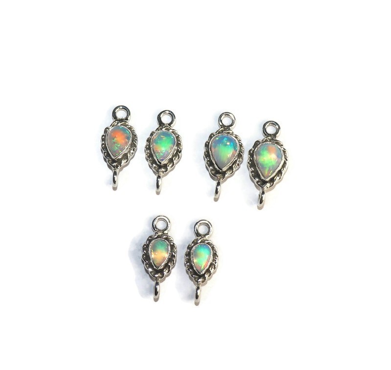 Natural Ethiopian opal connector sterling silver links for DIY jewelry making