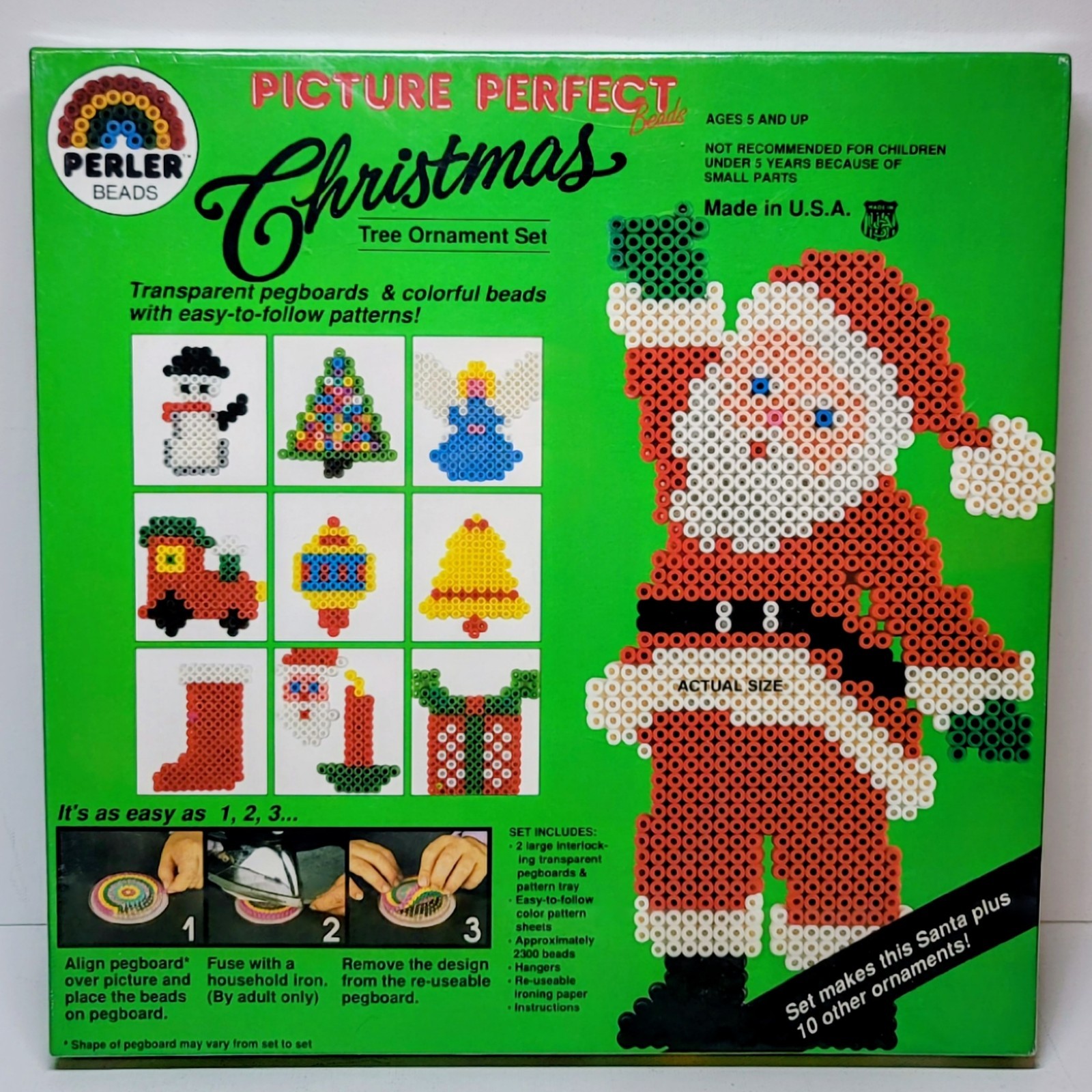 Perler Beads Christmas Tree Ornament Set Santa Picture Perfect Vtg USA BRAND NEW