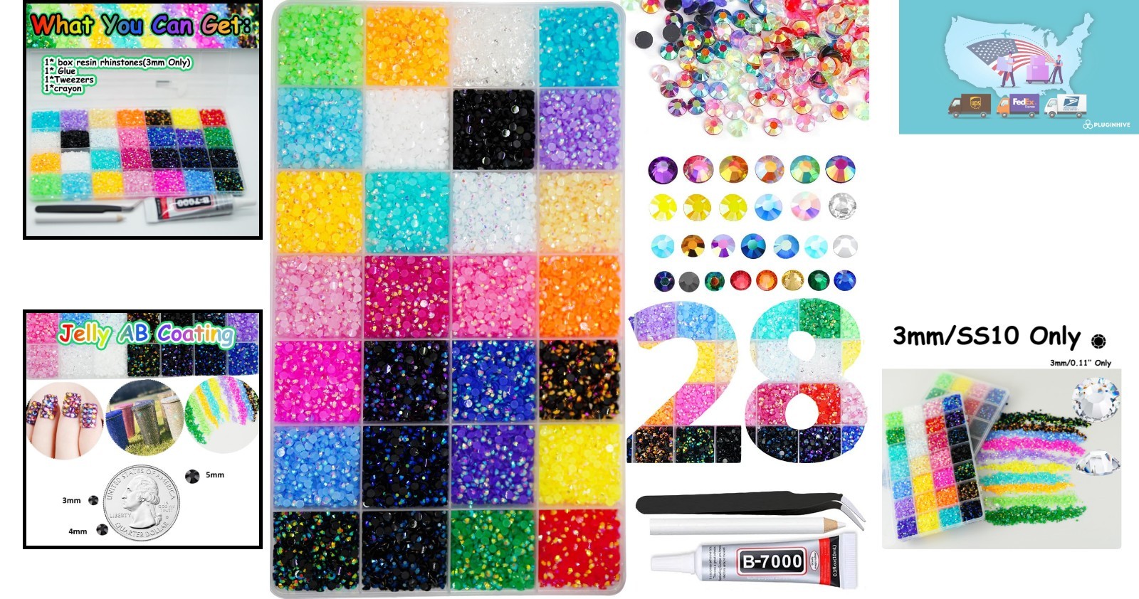 Crafting Essential: 22000pcs 3mm Mixed Resin Rhinestones for Dazzling Creations