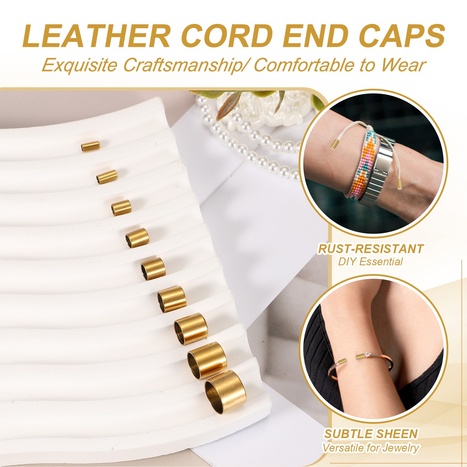 20Pcs 3mm Dia Stainless Steel Rope End Caps Golden Tone