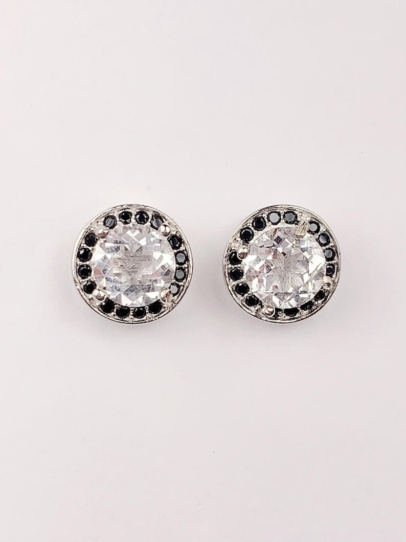 White Quartz Crystal Round Cut 18k Gold Plated S 925 Sterling Silver Earrings