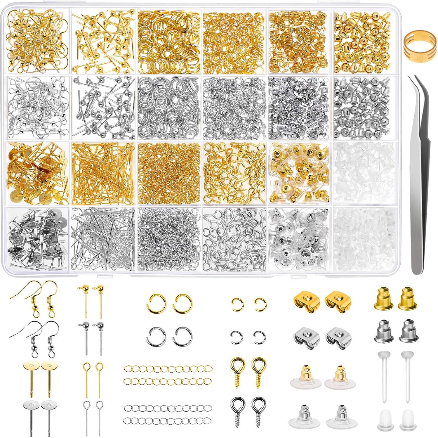 Earring Making Supplies Kit, 2900Pcs Earring Hardware Pieces Repair Parts with