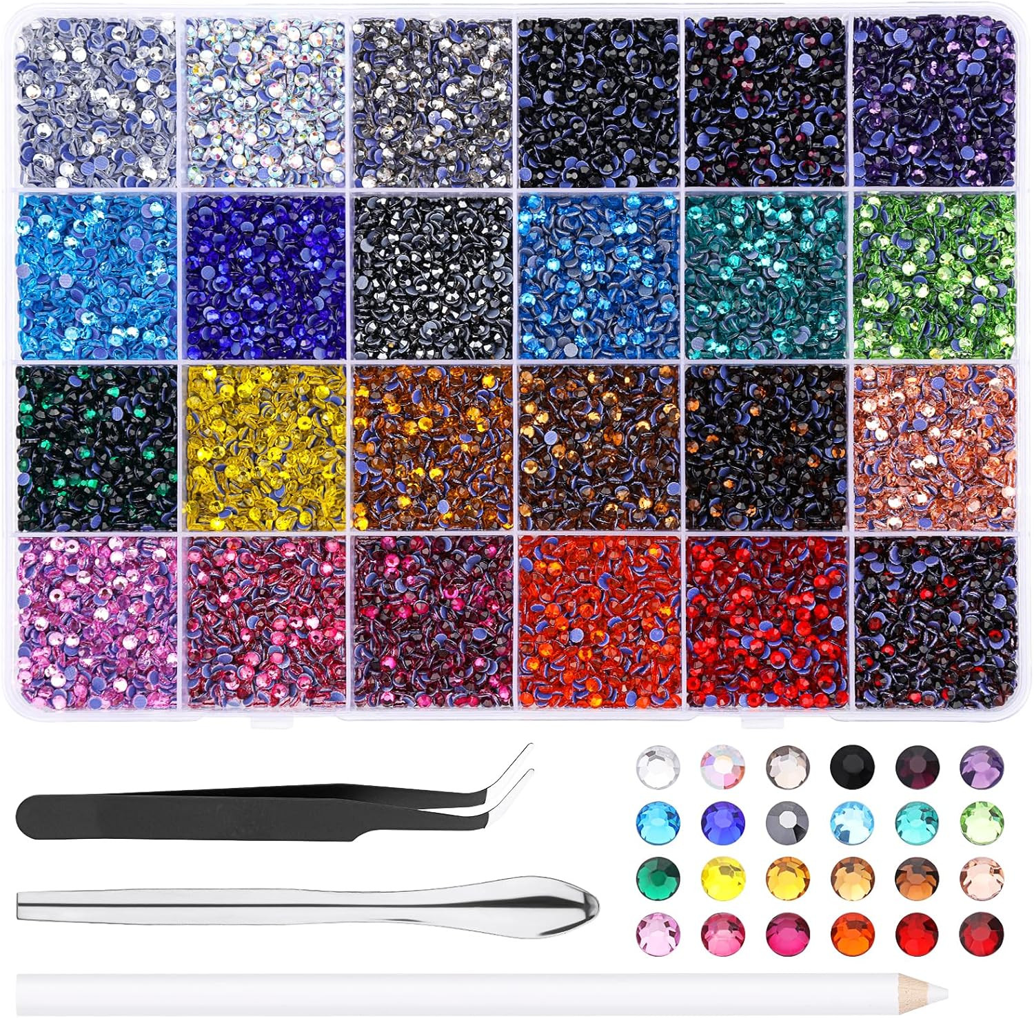 14400Pcs SS10 Hotfix Rhinestones, 24 Colors Flat Back round Hot Fix