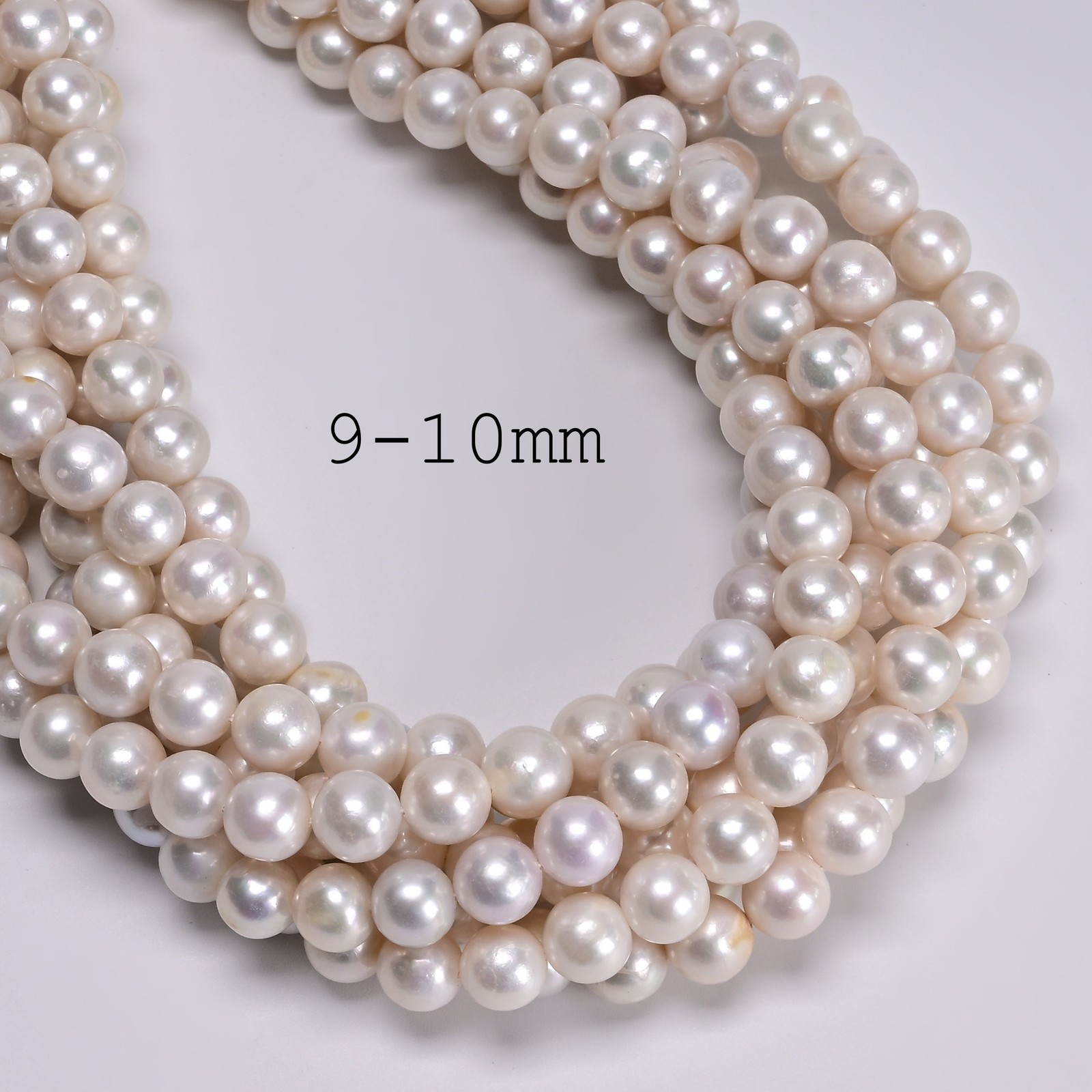 White Fresh Water Akoya Pearl Off Round Beads Size 8-9mm 9-10mm 15.5” Strand