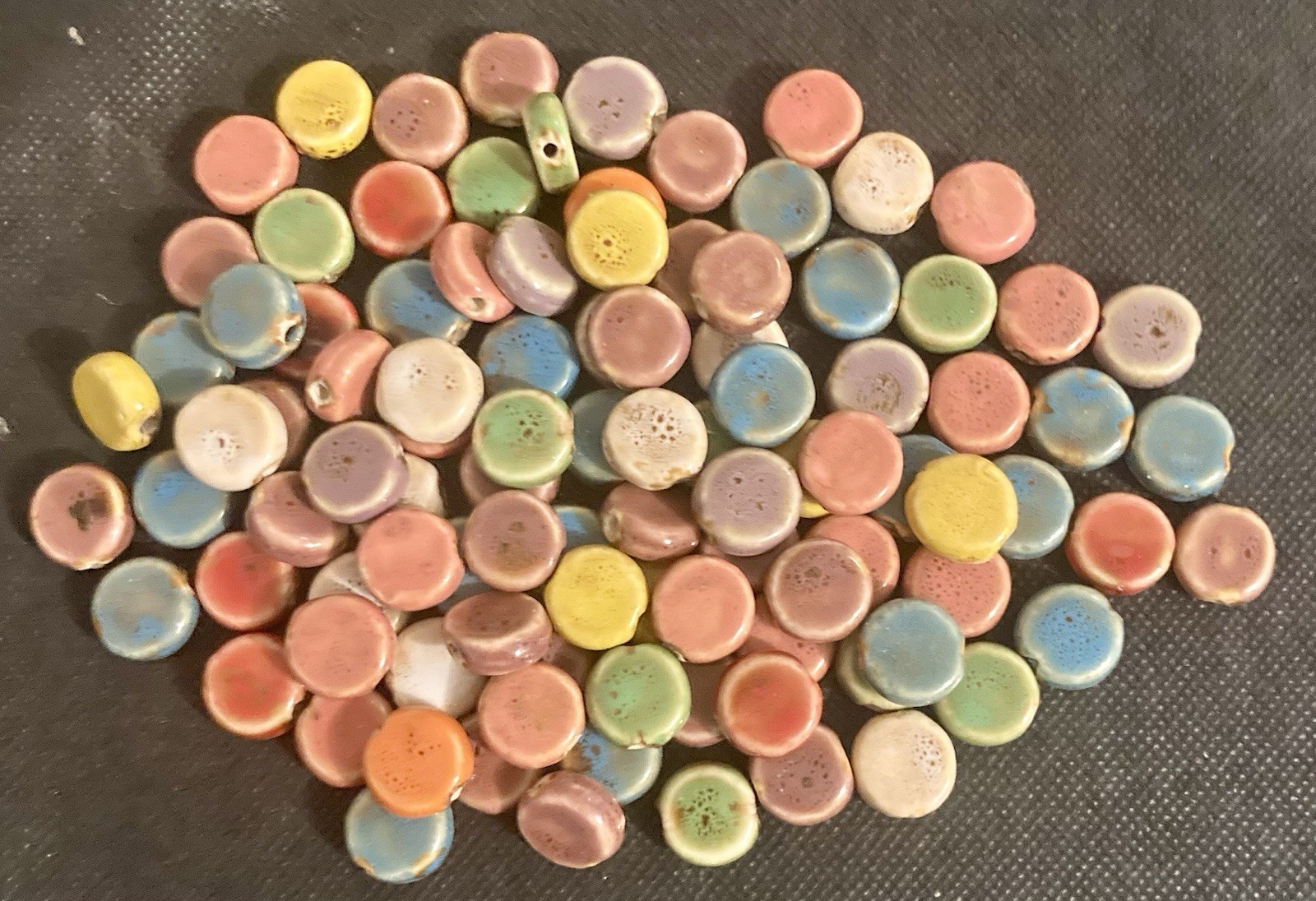 Ceramic Glossy Flat Round Multi Color 14 mm Beads Lot of 100