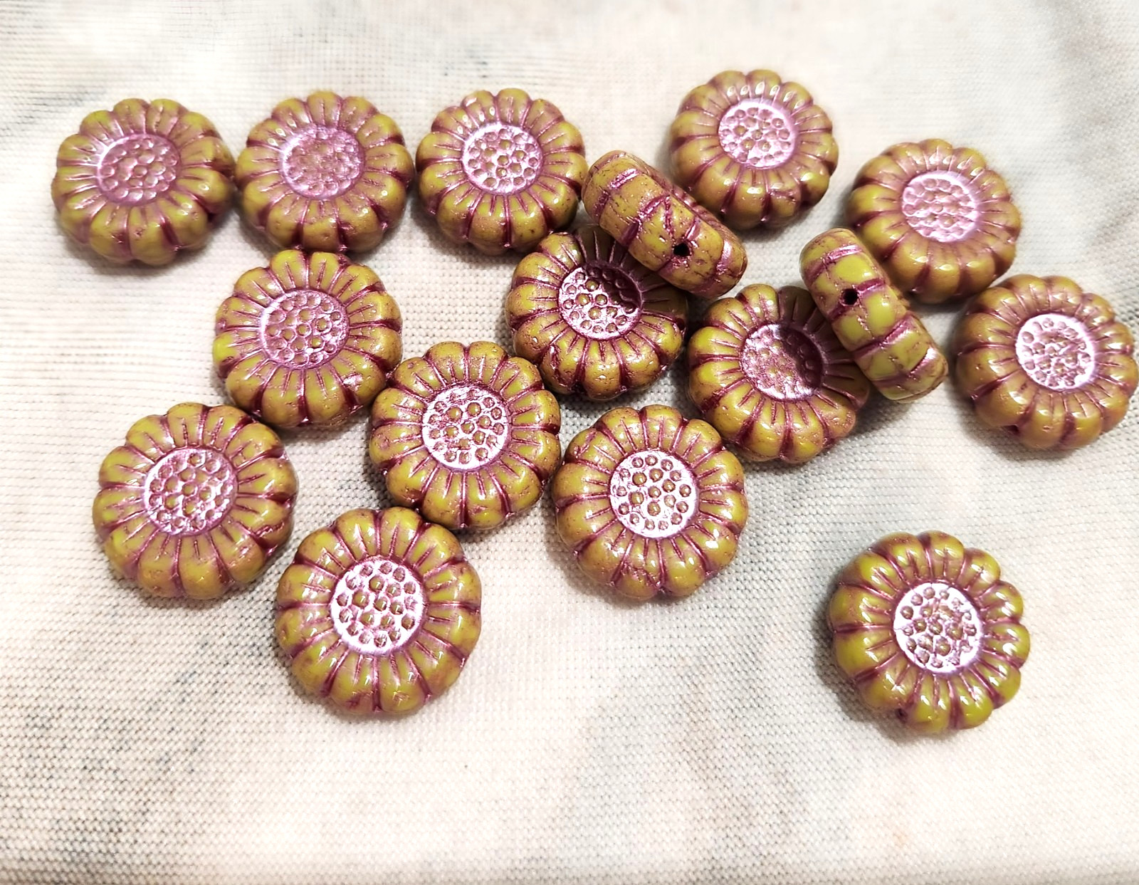 Six 13mm Daisy Flower Czech Glass Beads