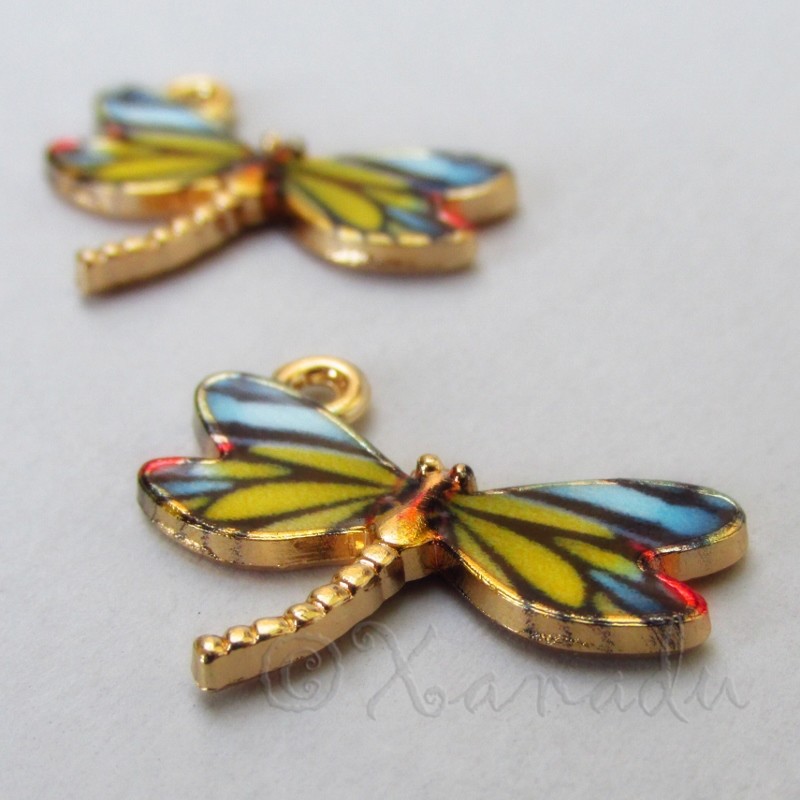 Blue Dragonfly 22mm Wholesale Gold Plated Enamel Charms C1918 – 2, 5 Or 10PCs