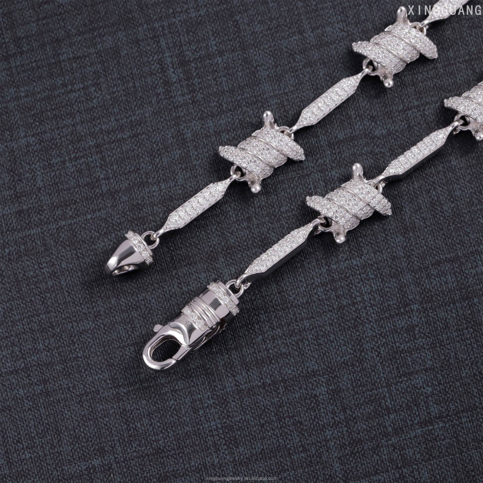 925 Solid Silver Cuban Chain Moissanite Diamond Knot Bracelet