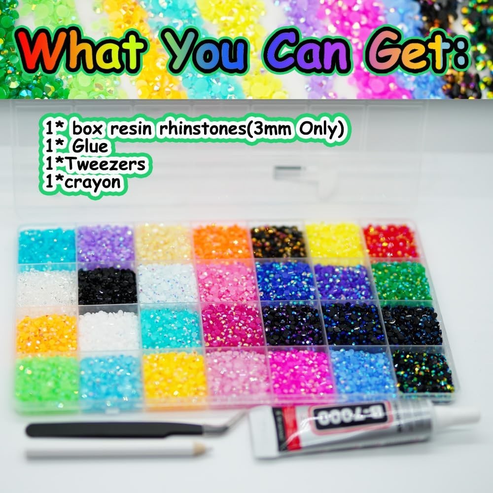 Crafting Essential: 22000pcs 3mm Mixed Resin Rhinestones for Dazzling Creations