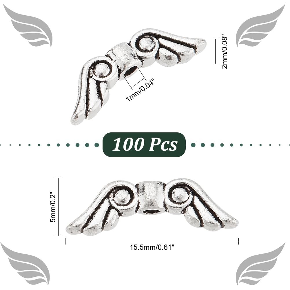 100 Pcs Tibetan Style Angel Wing Spacer Beads Wing Loose Spacer Charm Beads
