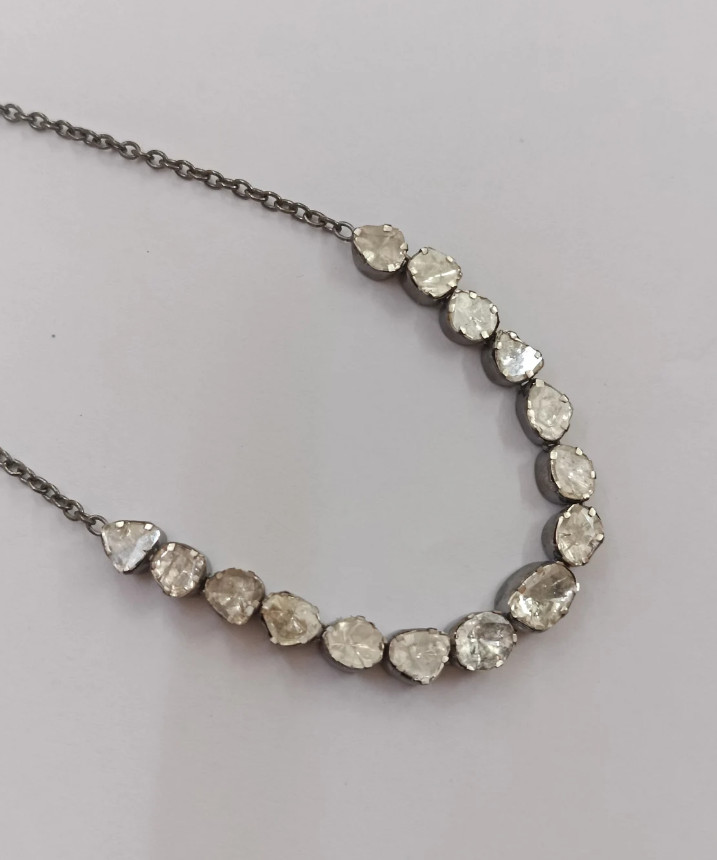 Victorian Rosecut Polki Diamond Necklace 925Silver Vintage Wedding Polki Jewelry