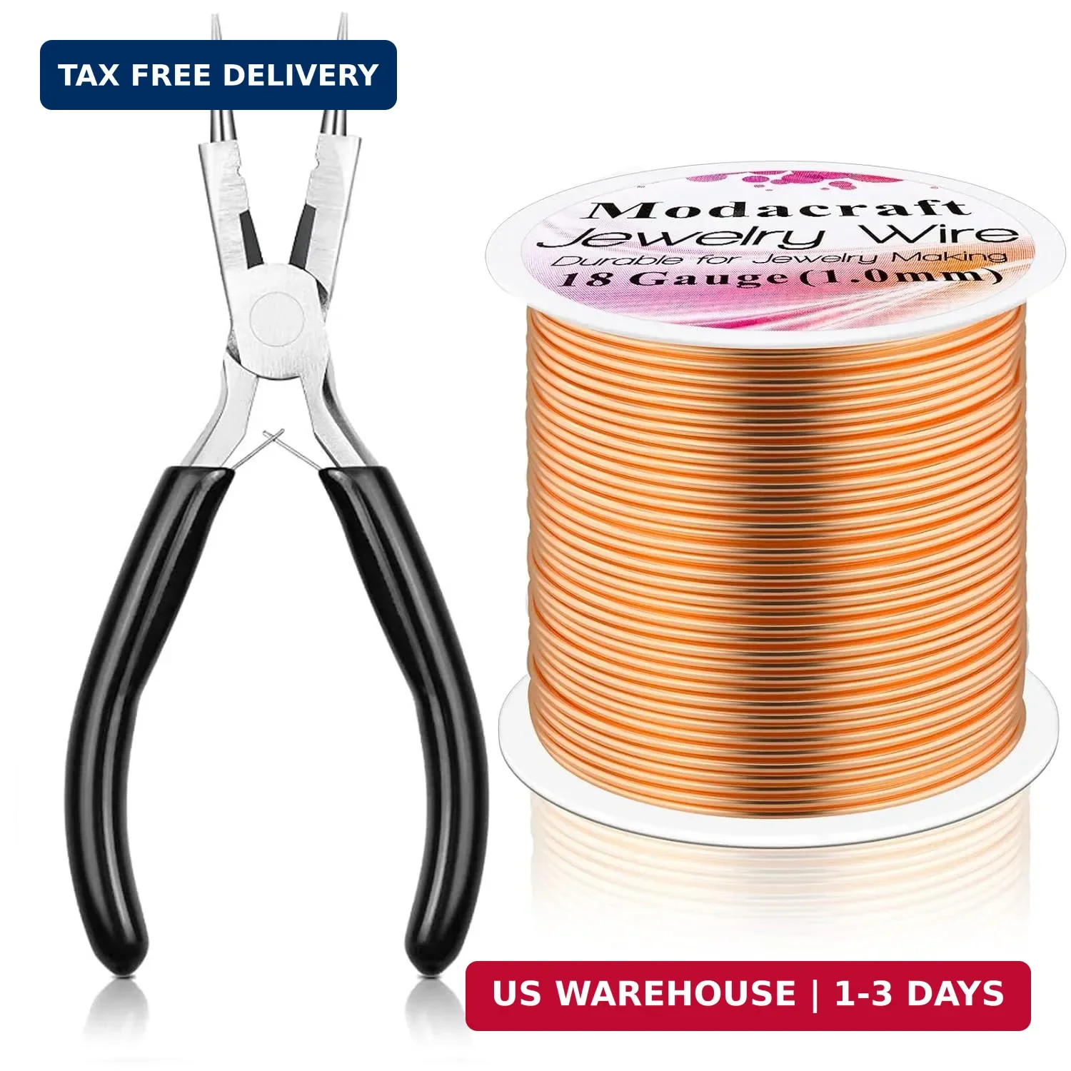Modacraft 18 Gauge Copper Wire for Jewelry Making with 4 in 1 Plier, 65Ft/1mm Cr