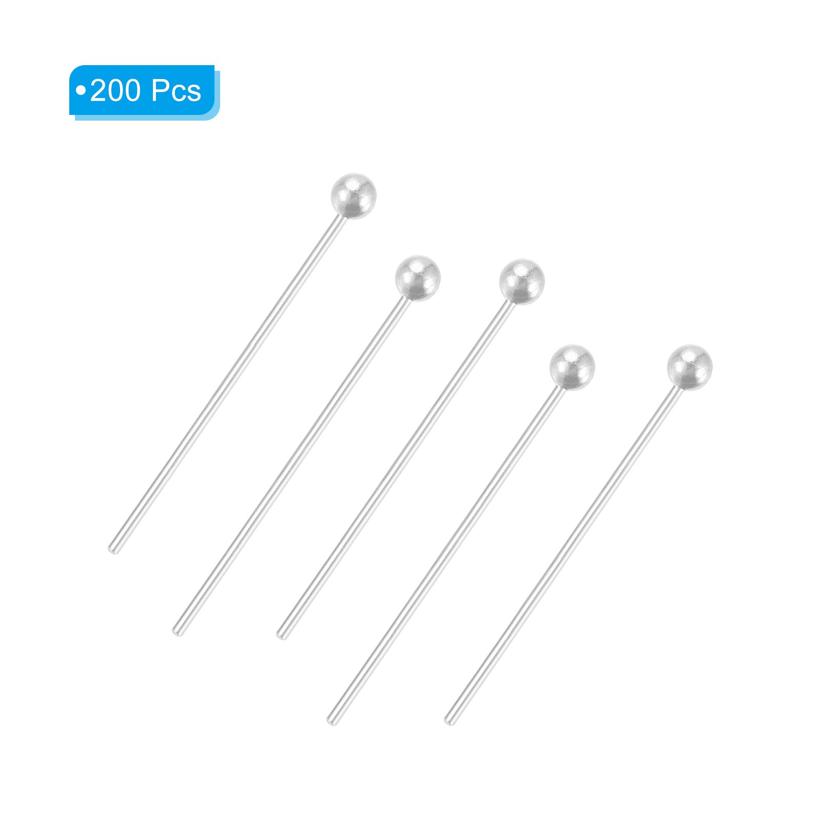 200Pcs Silver Plated Ball Head Pins 20mm Wire Head Pins Brass 24 Gauge