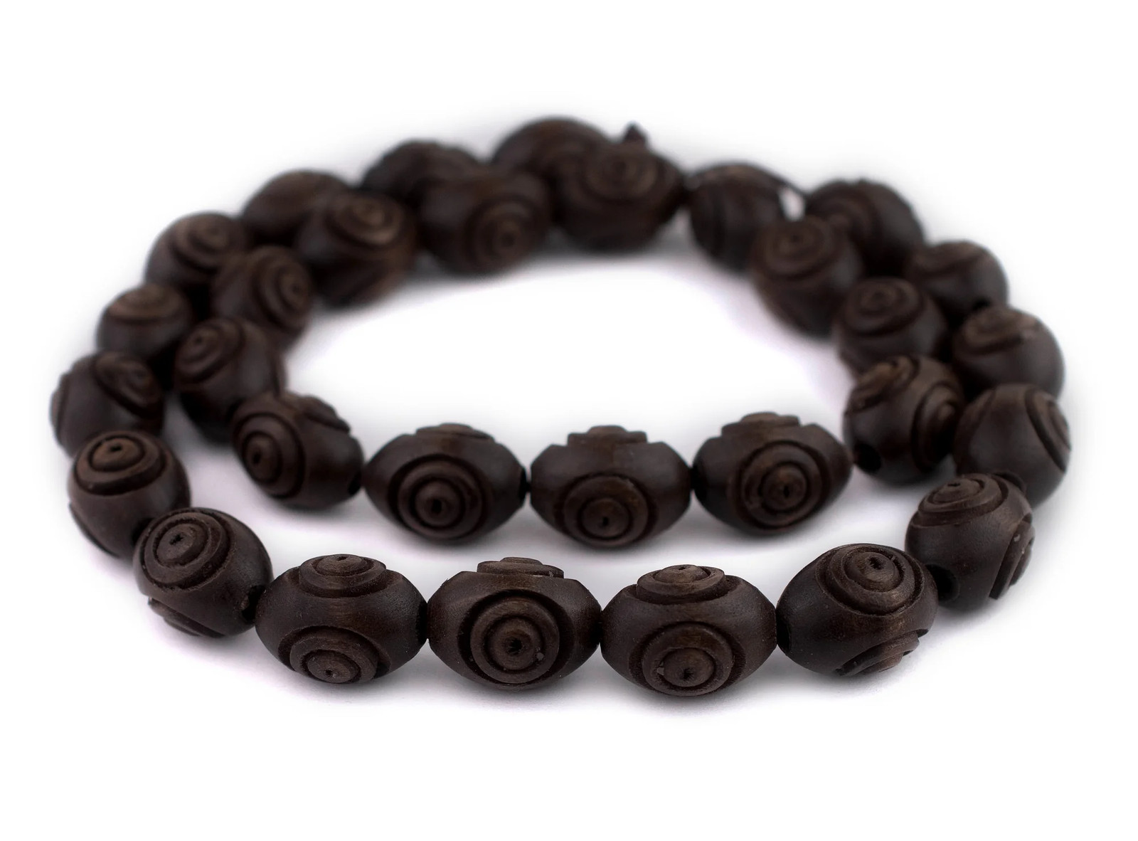 Carved Vintage-Style Oval Olive Wood Beads from Bethlehem 20x14mm Middle East