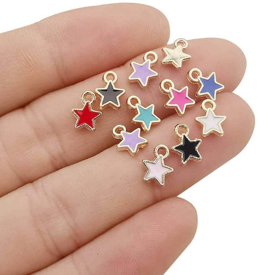 10 Enamel Star Charms Gold Celestial Jewelry Supplies Findings Mixed Set 9mm