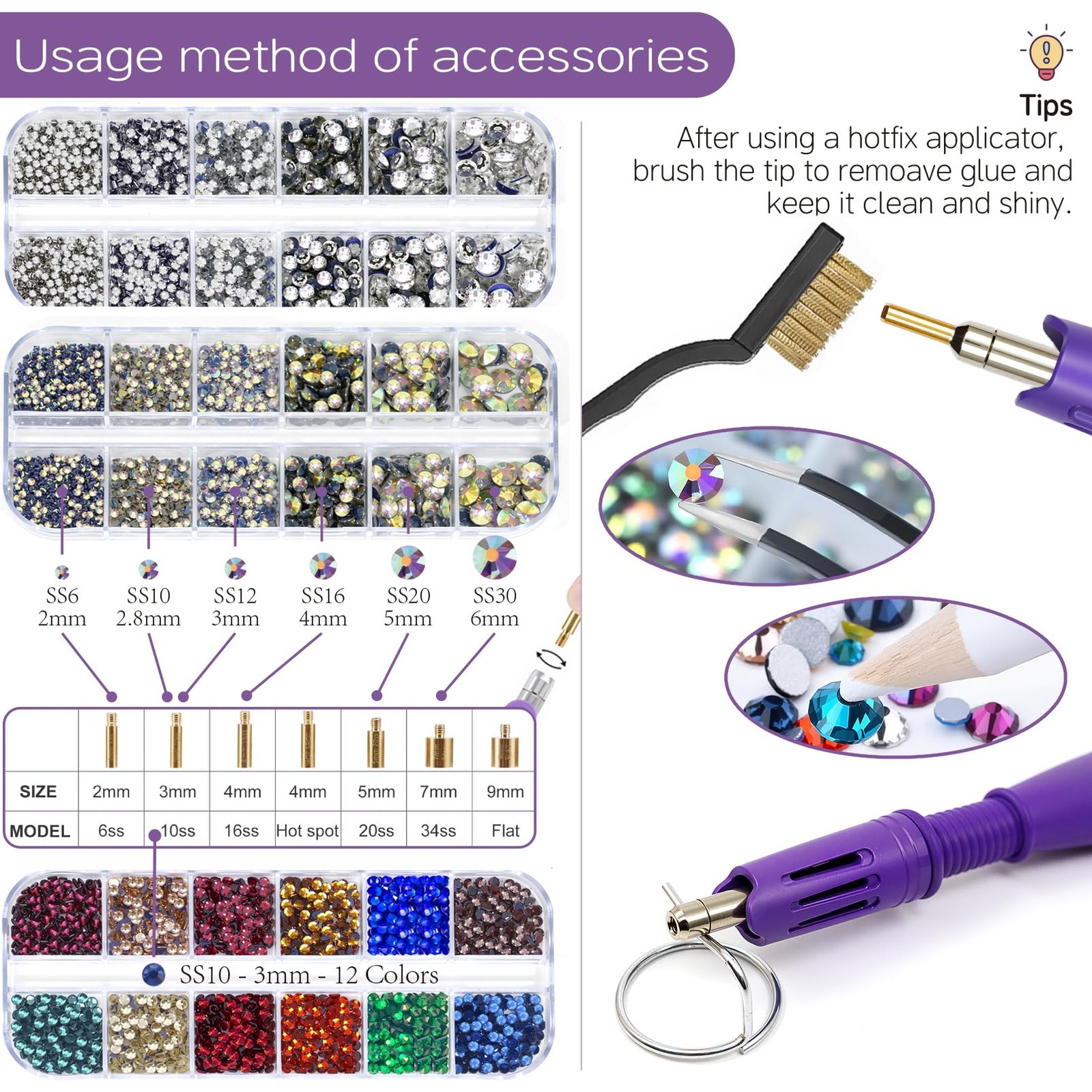 Hotfix Rhinestones Applicator Kit Set 4500 Pcs Crystals (White/AB/Multi-Color…