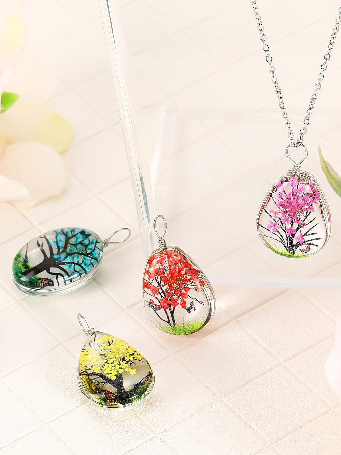 36 Pcs Dried Flower Tree Pendant Plant Pressed Flower Charms Spring