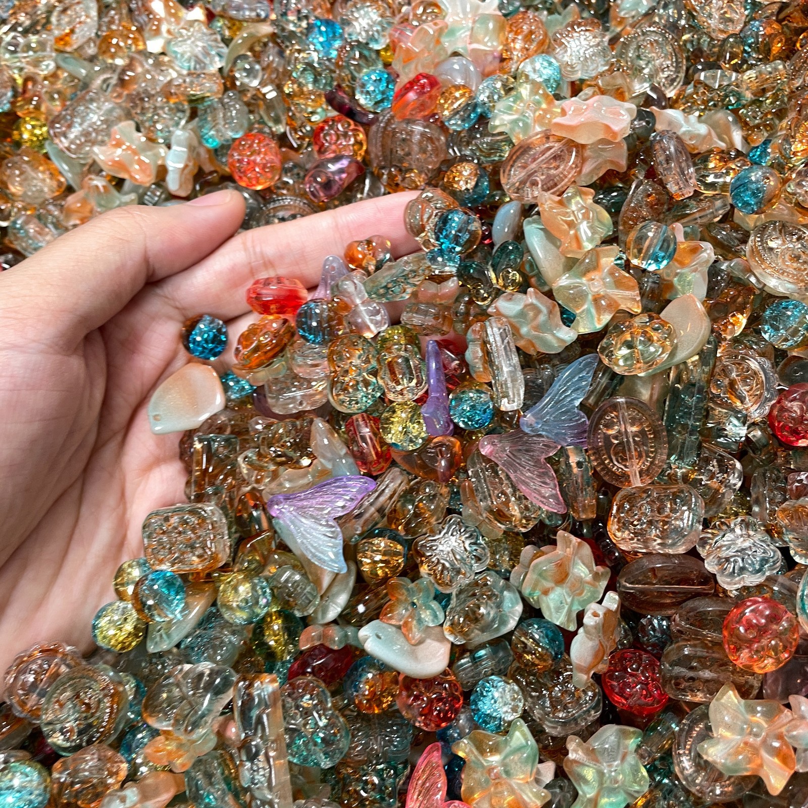 100g Mixed Glass Beads Handmade Fired Iridescent Jewelry Making Craft Supply