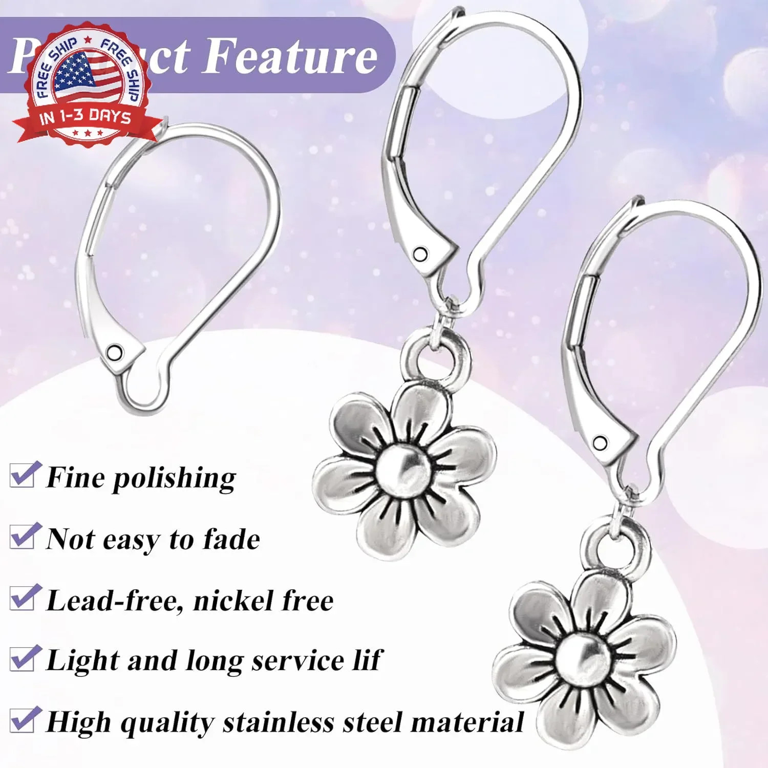 30 Pcs Leverback Earring Hooks, Stainless Steel Clasp Hoop, Hypoallergenic Dangl