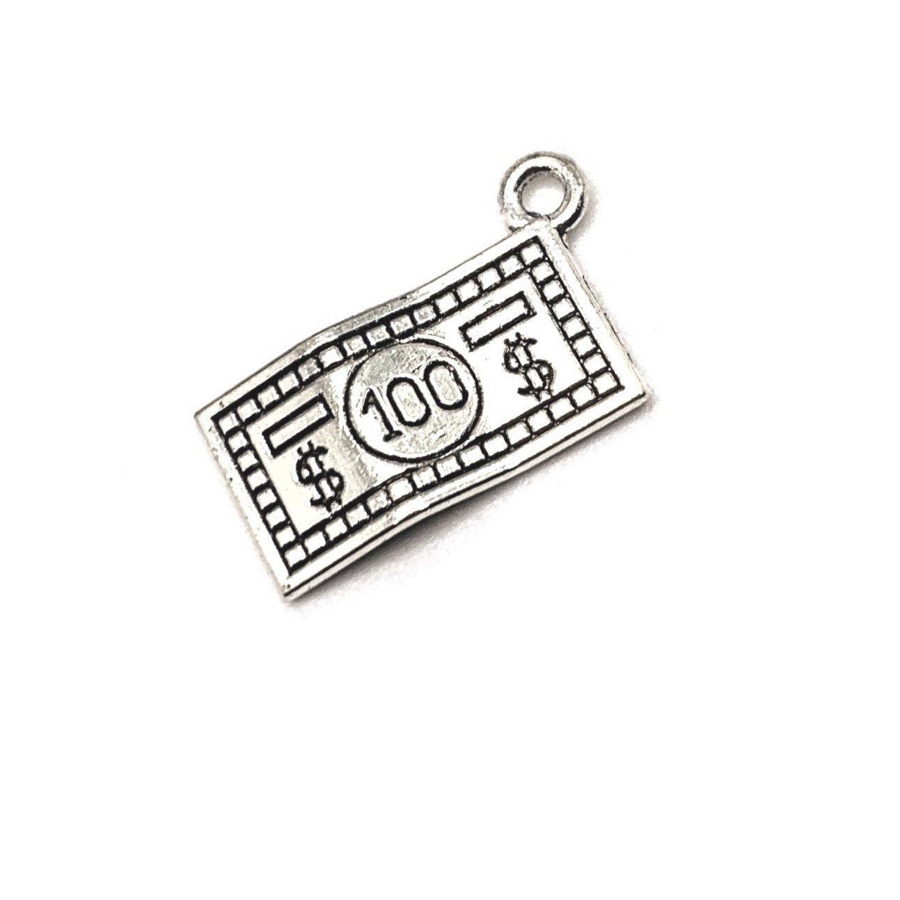 Silver Dollar Bill Money Charm, 21x13mm – US Seller