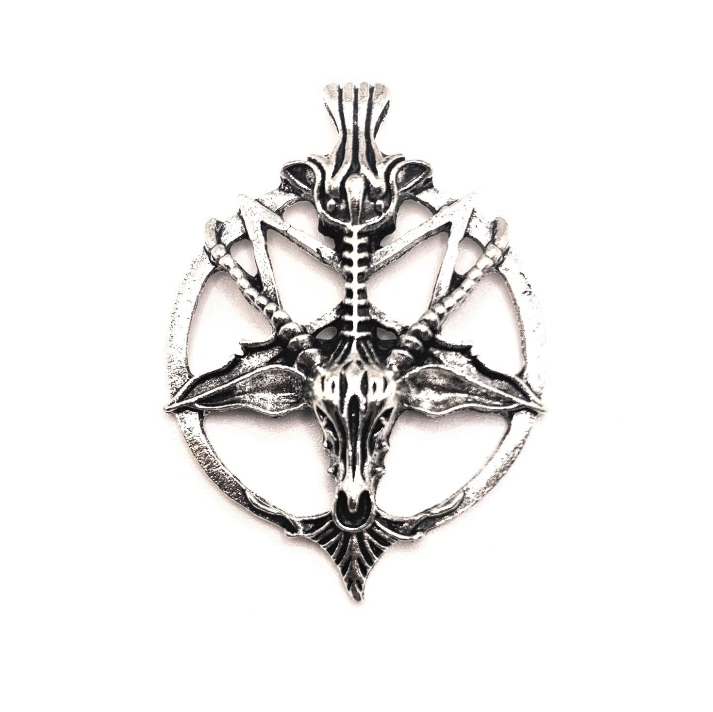 Silver Baphomet Pentagram Satan Pendants, 34x46mm – US Seller