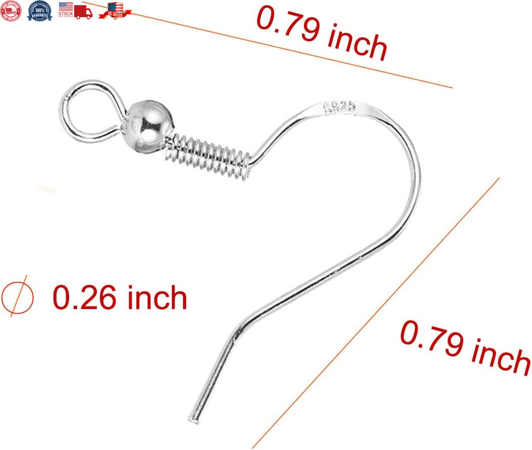 100 PCS / 50 Pairs 925 Sterling Silver Earring Hooks Hook Ear Wires with 100