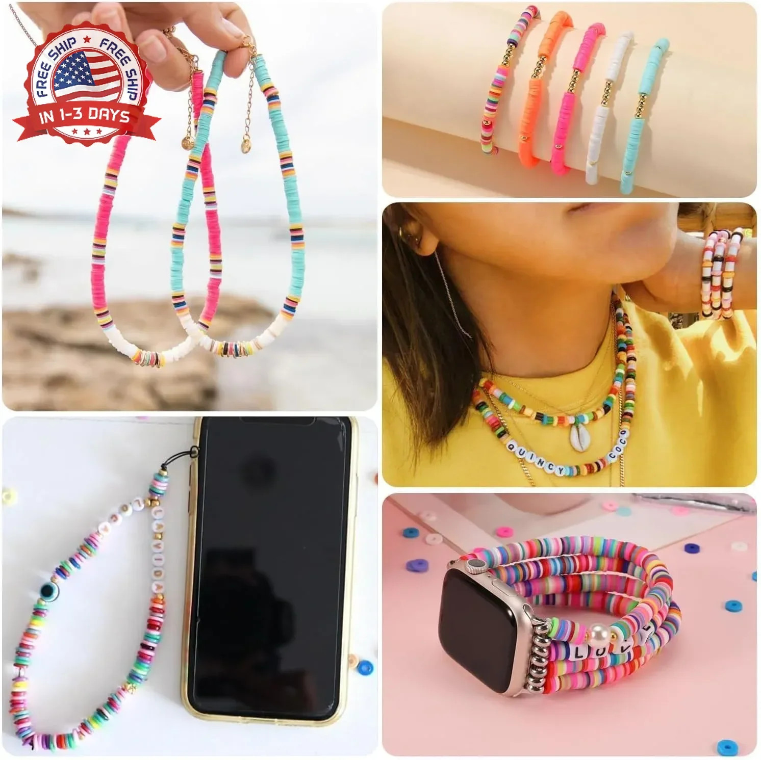 19000pcs 50 Strands Clay Bead Bracelet Kit, 6mm Flat Round Polymer Clay Beads Sp