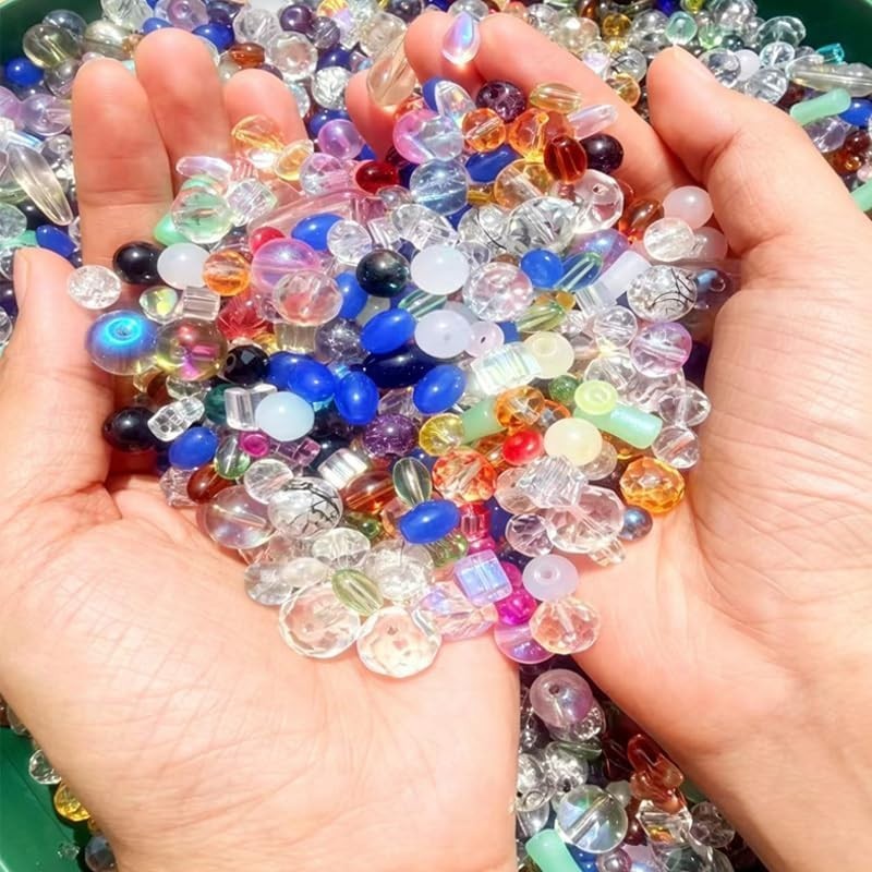 Half Pound Assorted Glass Beads for Jewelry Making, 2-16Mm Colorful Crystal Bead