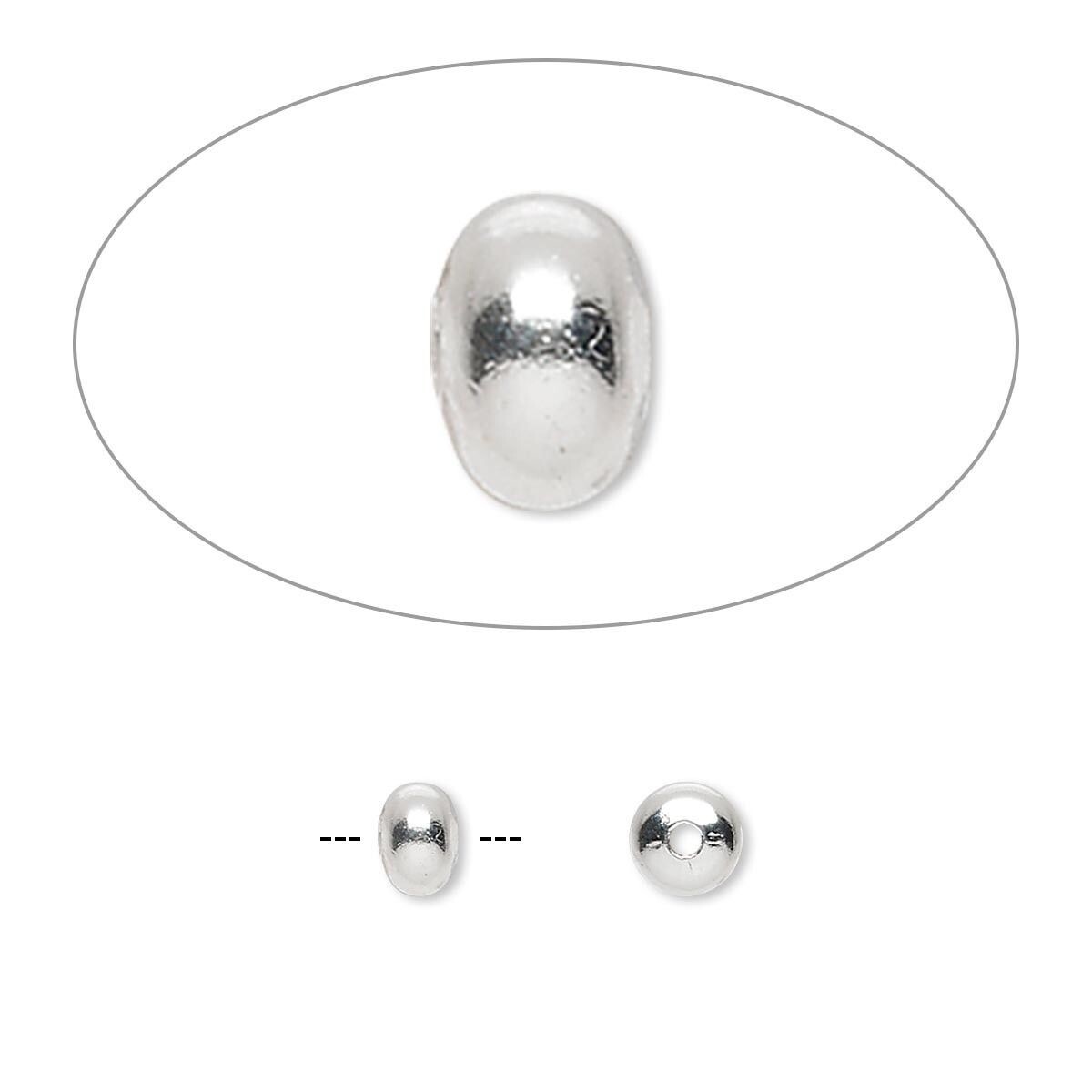 100 Silver Plated Brass 4.5x3mm Smooth Saucer Spacer Beads with 1.2mm Hole