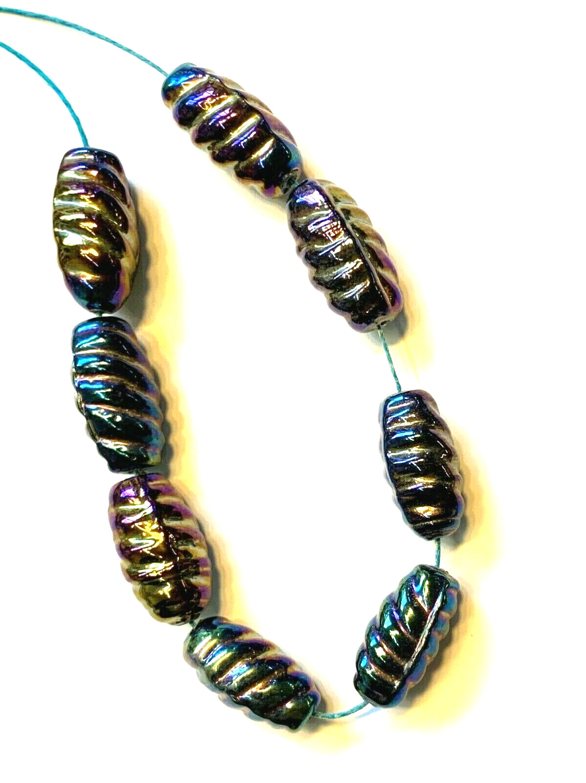 Oil slick beads black lustre glass beads 20mm long 10pcs