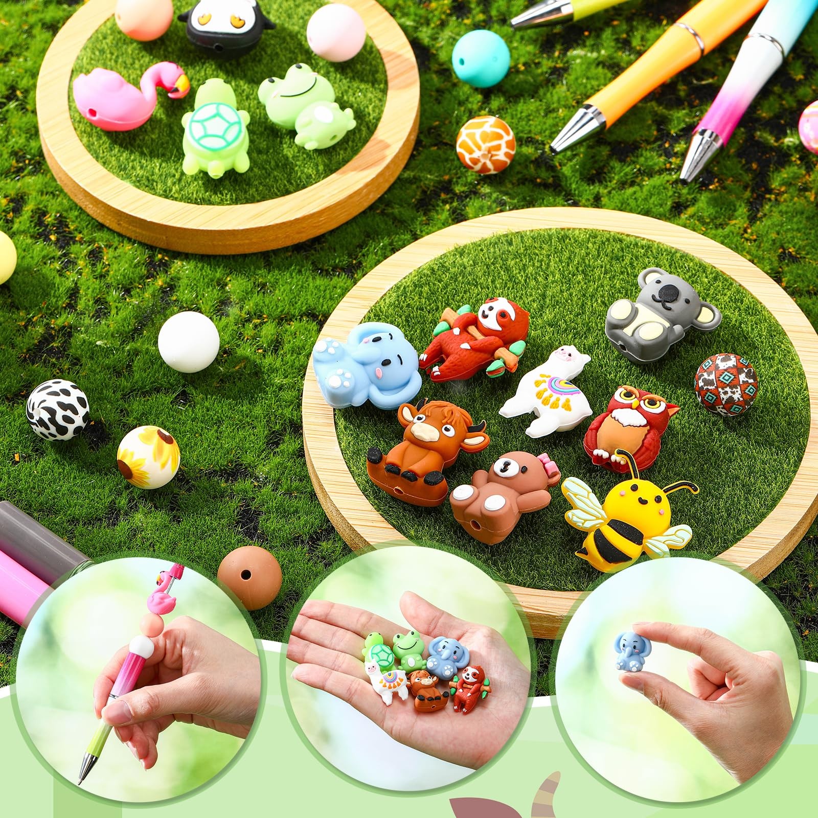 12Pcs 3D Animal Silicone Focal Beads for Pens，Beaded Pen Supplies，Focal Beads…