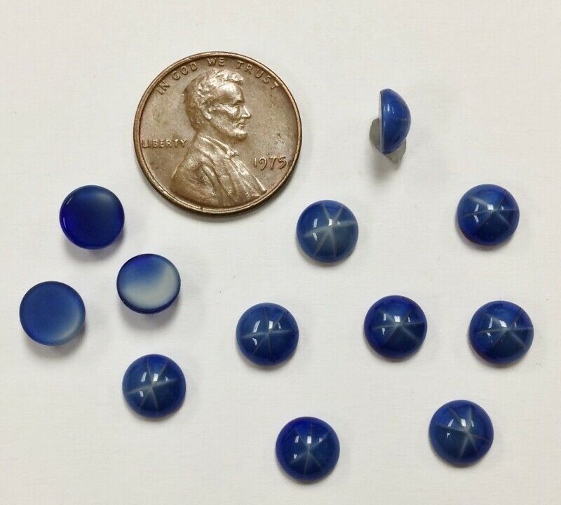 12 VINTAGE COBALT BLUE STAR SAPPHIRE GLASS 7mm. ROUND SMOOTH DOMED CABOCHON E463