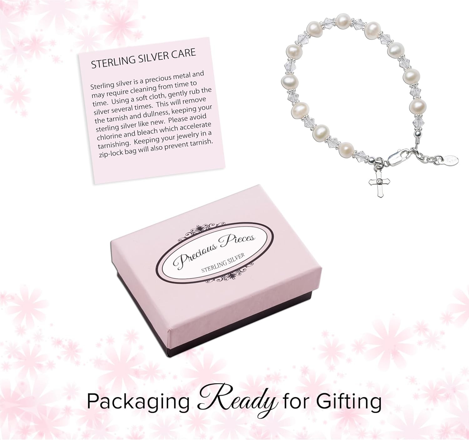 Children’s 925 Sterling Silver Cross Bracelet and/or Necklace with Cultured P…