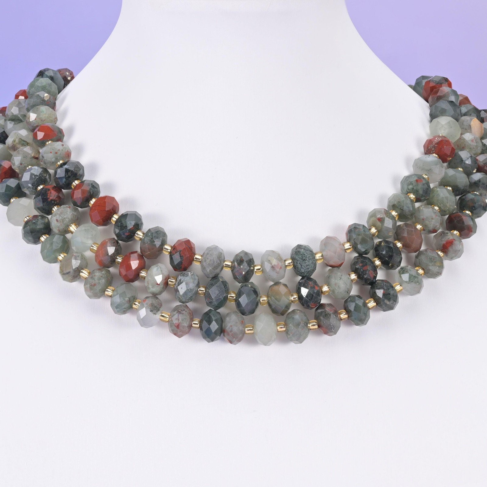 African Bloodstone Faceted Rondelle Beads 6x10mm Jewelry Making 15.5 Inch Strand