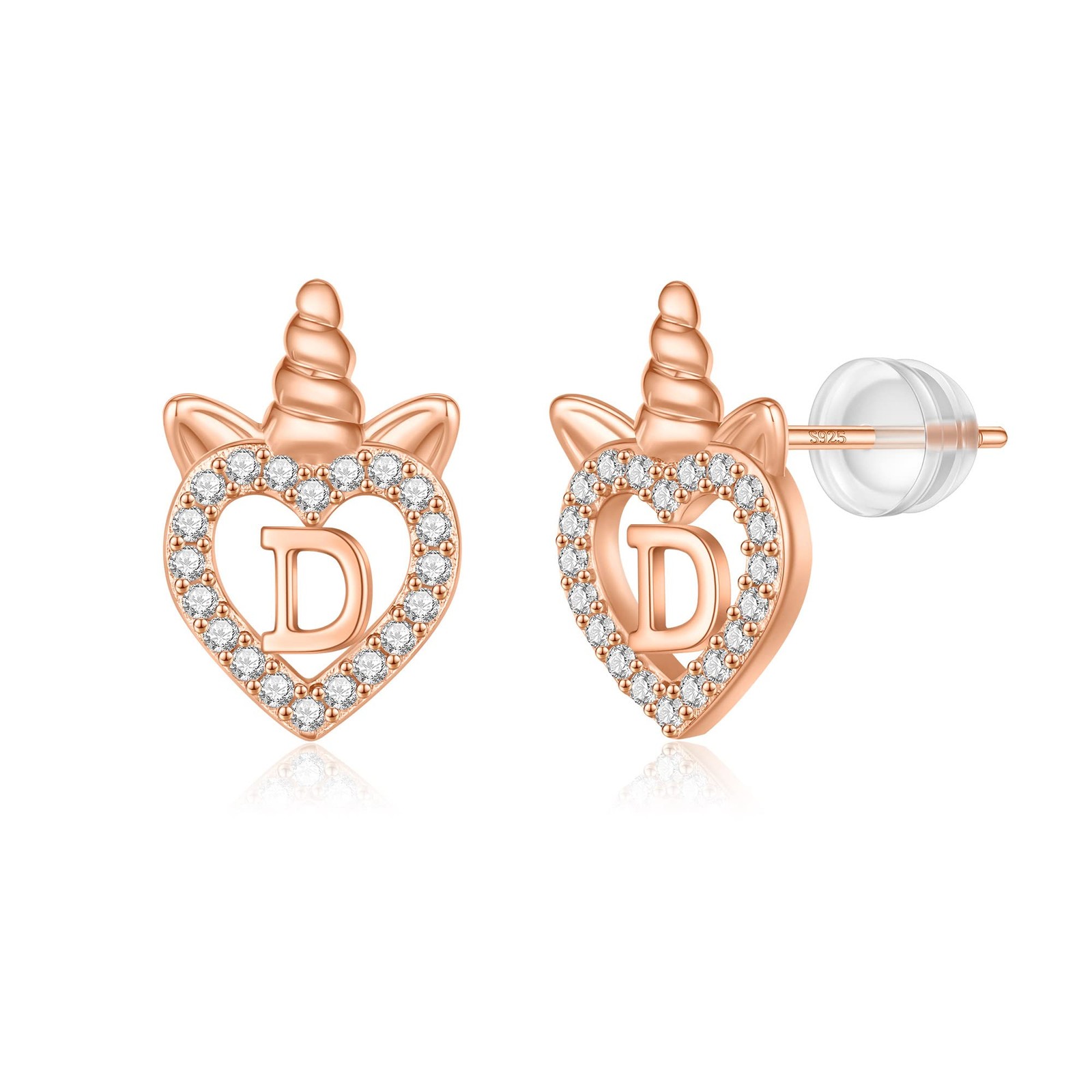 S925 Sterling Silver Unicorn Earrings – Rose Gold Plated, Perfect for Girls & Te