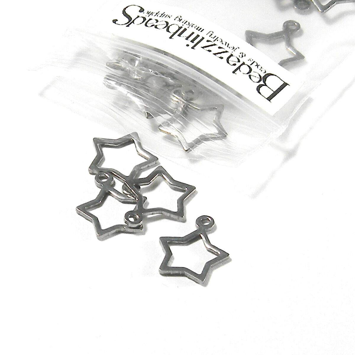 4 Surgical 304 Grade Stainless Steel Silver 1/2 inch Open Star Charms With Loop